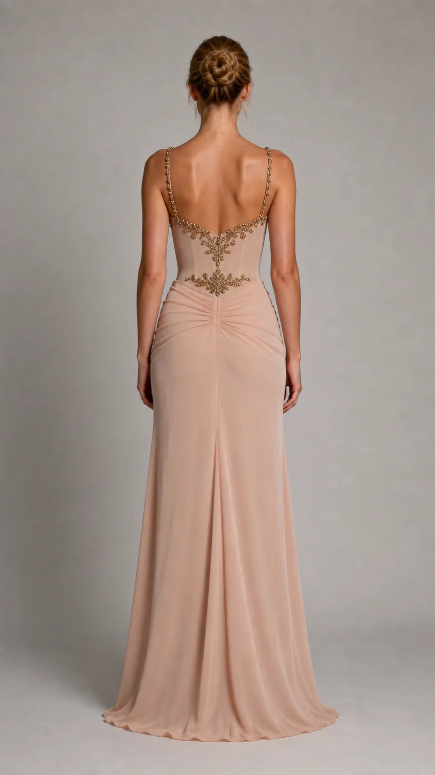 Back view of nude evening gown