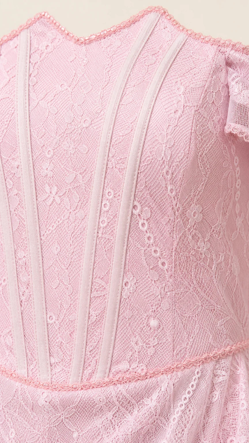 Close up of bodice and lace texture details
