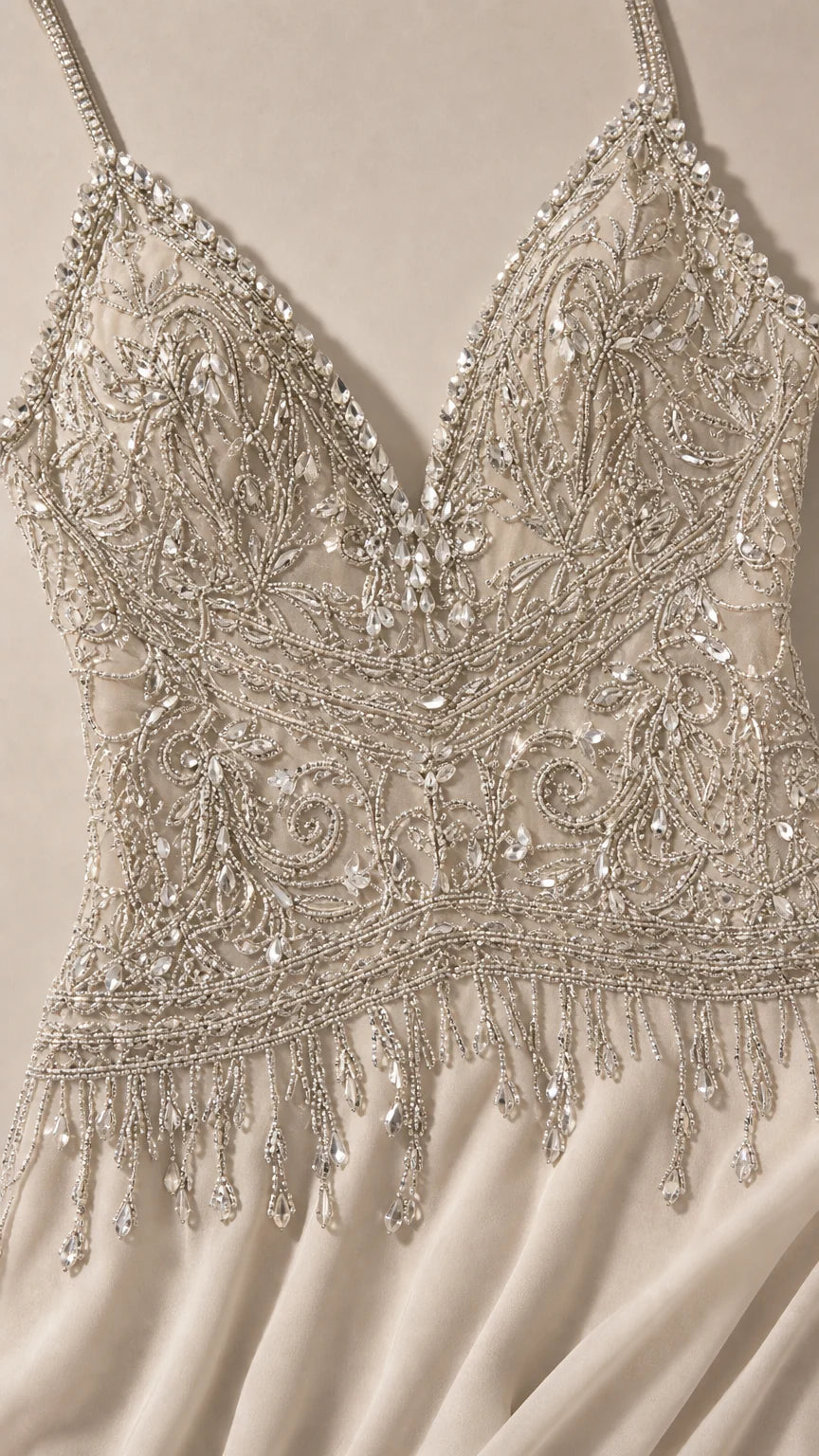 Close-up detail of the heavily beaded and sequined bodice