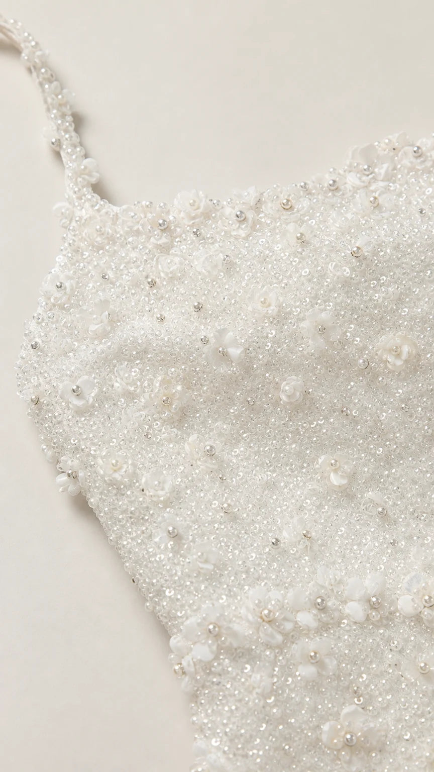 Close-up of intricate bead and pearl texture