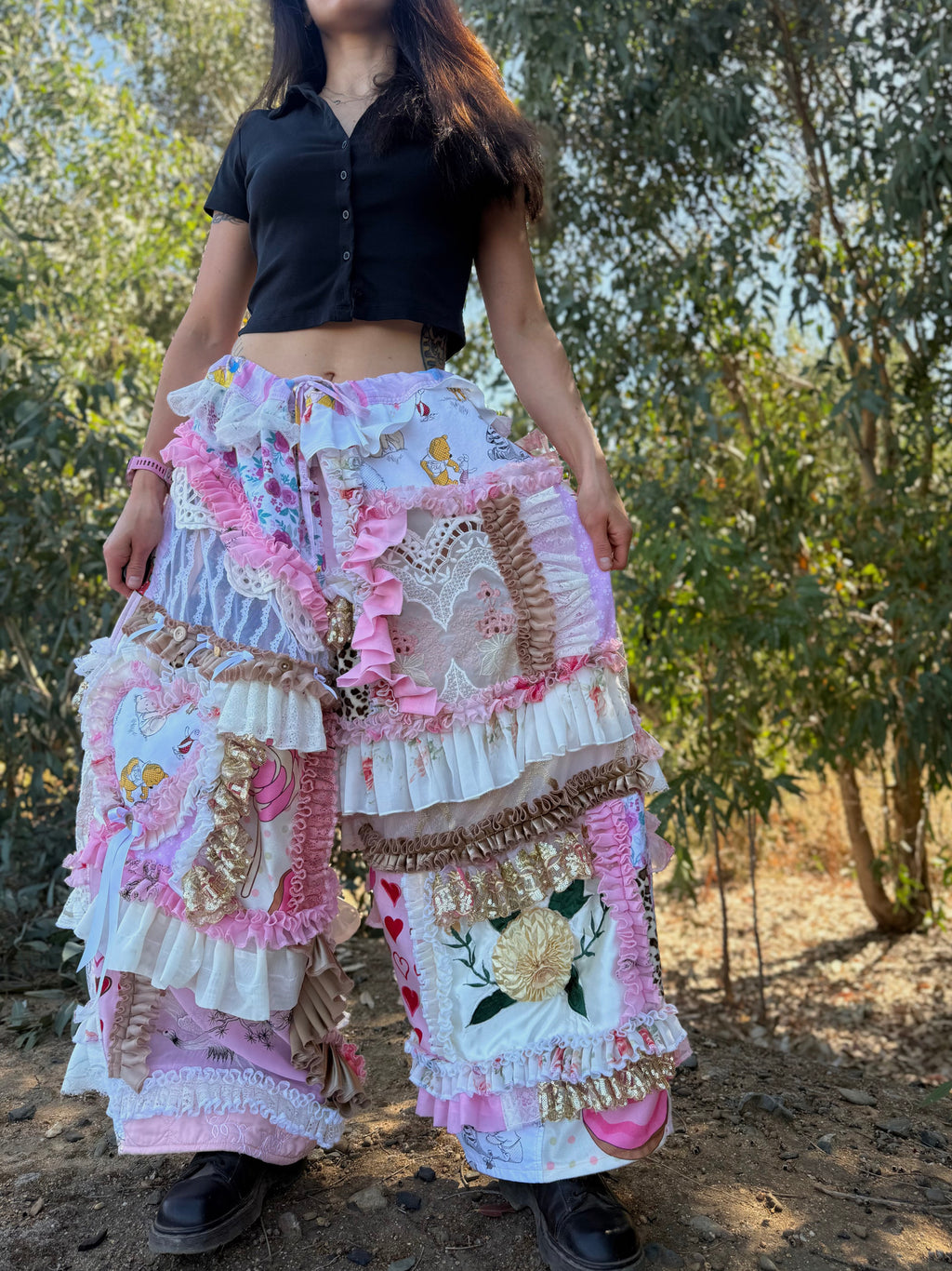 Upcycled Adjustable-Waist Ruffle Pants