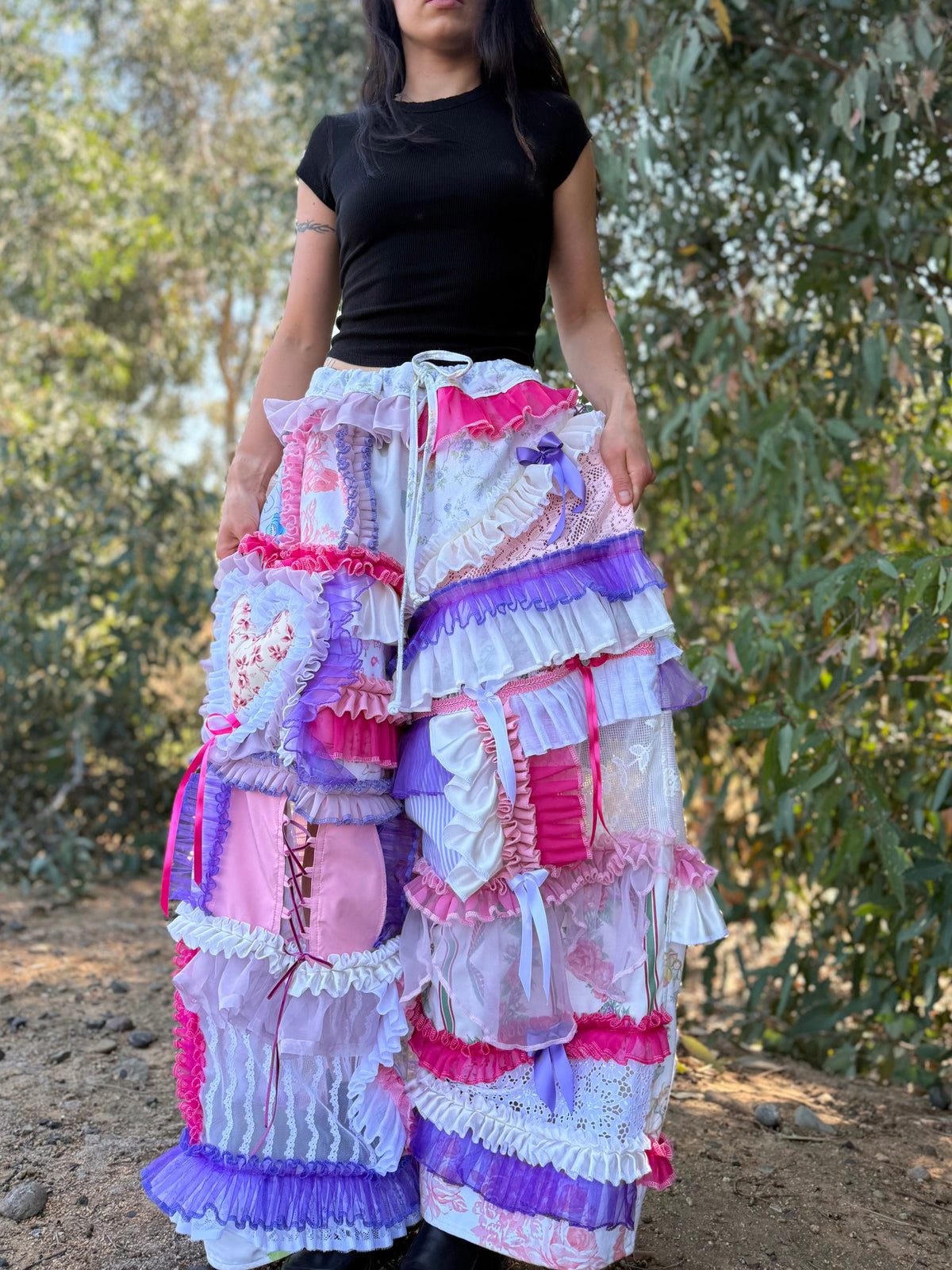 Upcycled Adjustable-Waist Ruffle Pants