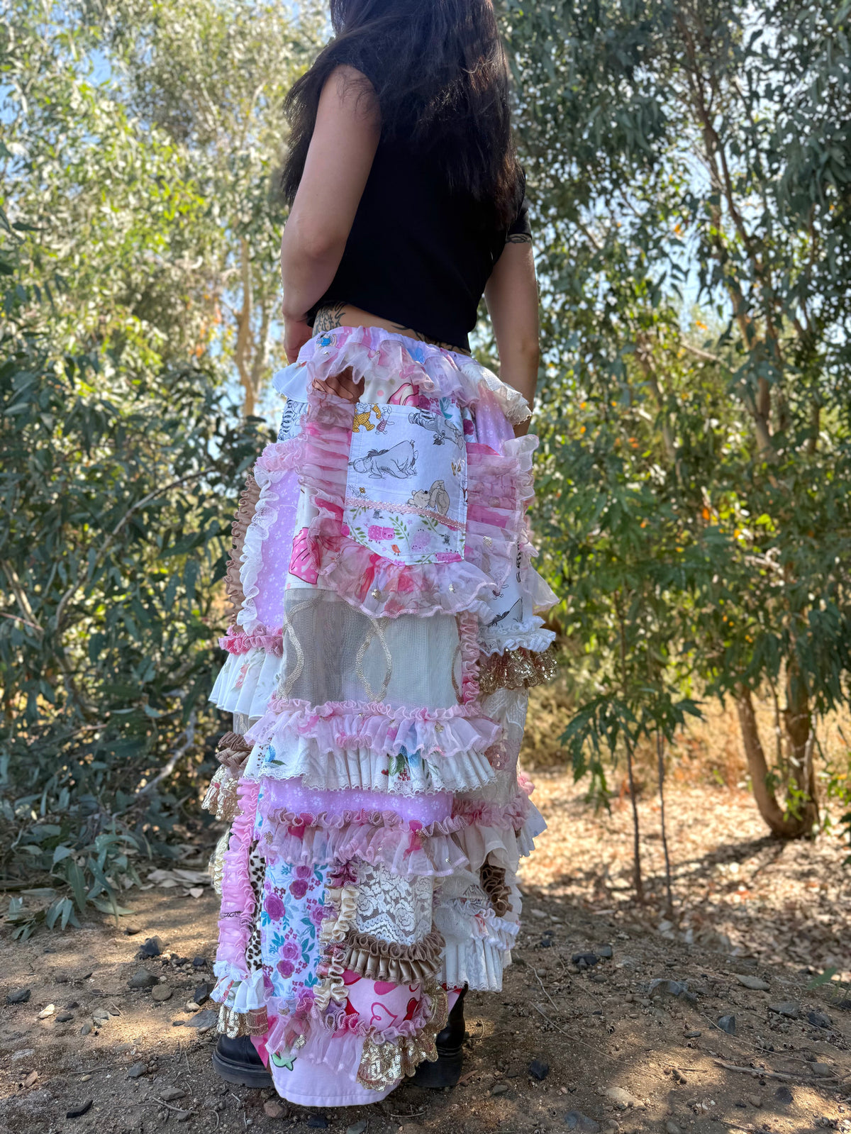 Upcycled Adjustable-Waist Ruffle Pants