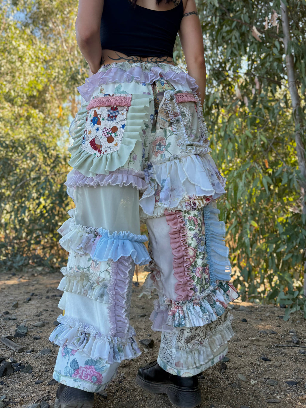 Upcycled Adjustable-Waist Ruffle Pants