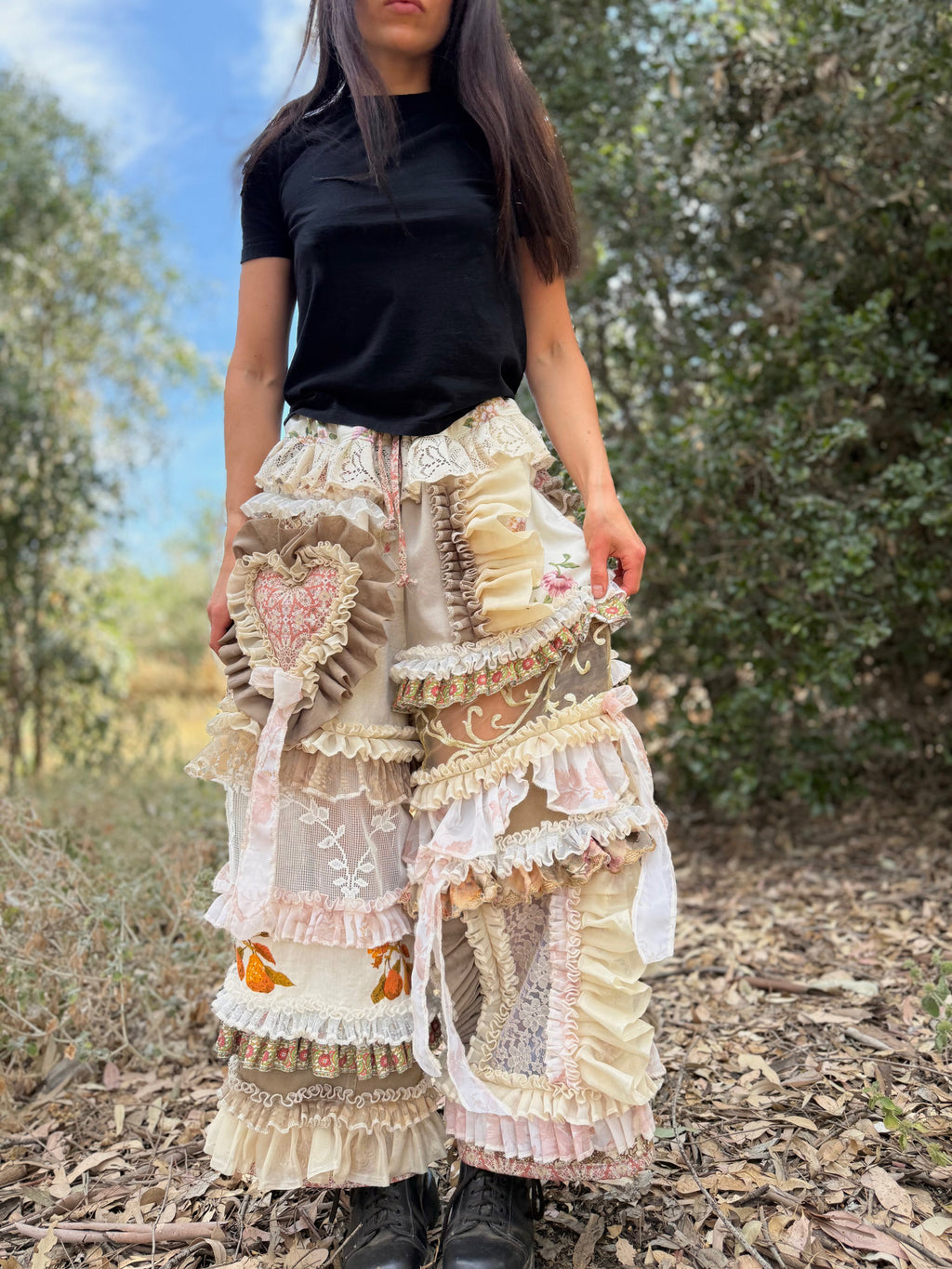 Upcycled Adjustable-Waist Ruffle Pants