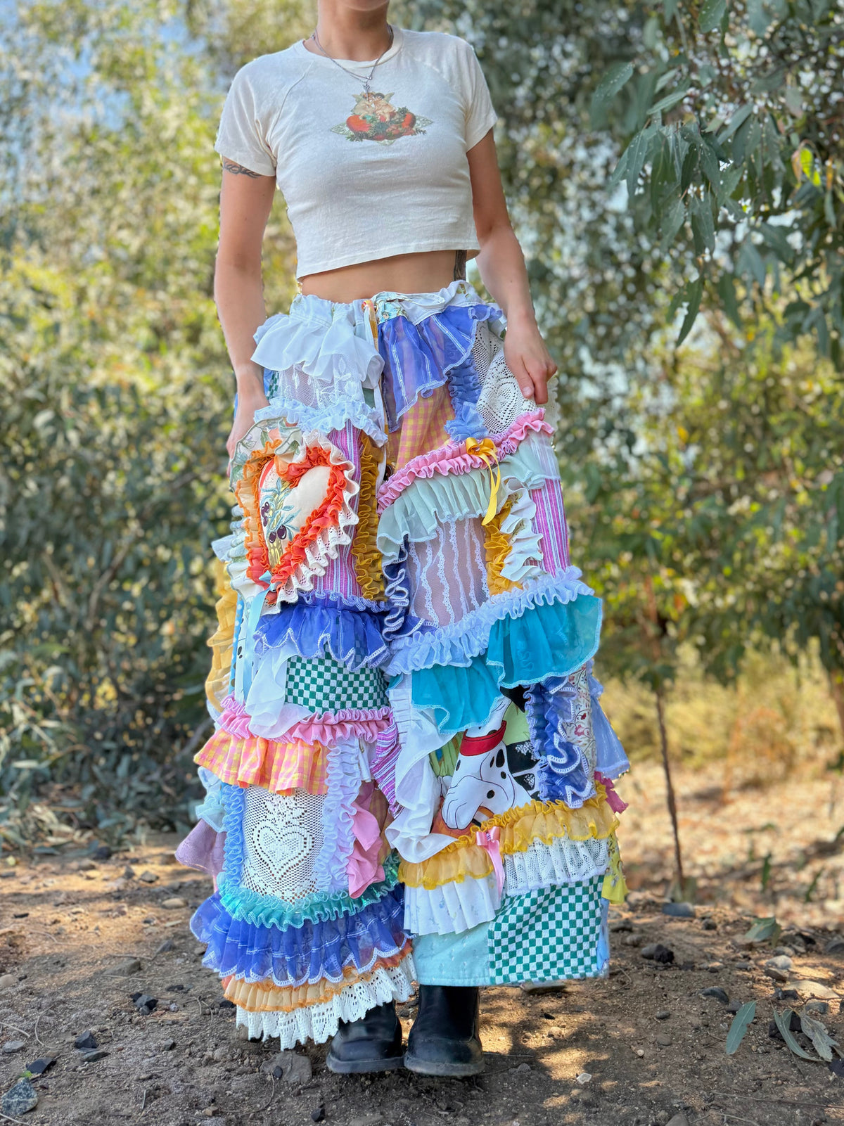 Upcycled Adjustable-Waist Ruffle Pants