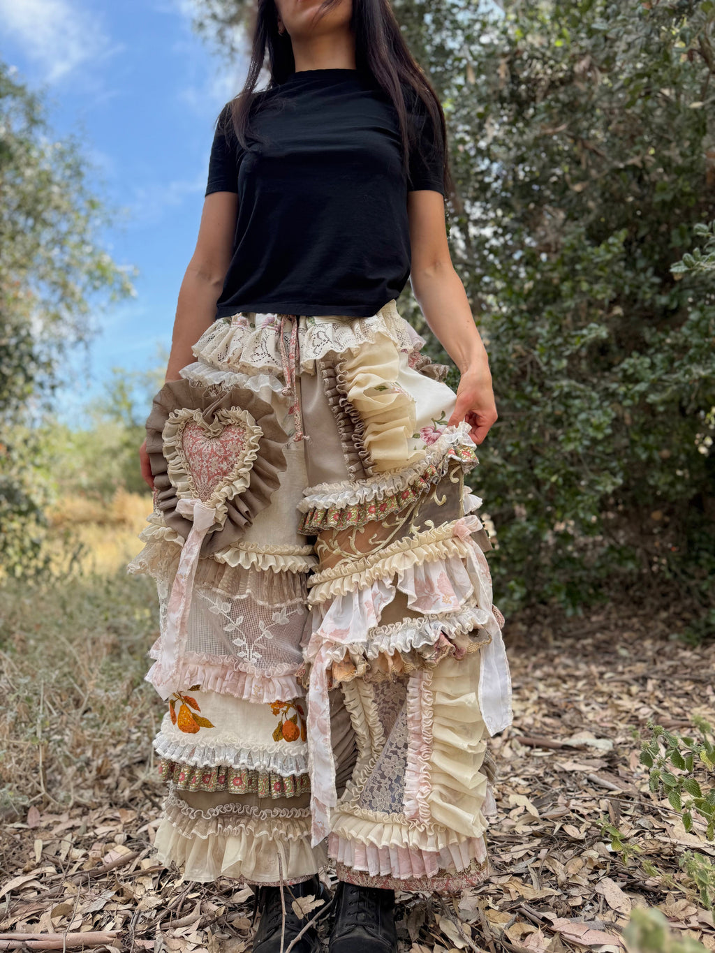 Upcycled Adjustable-Waist Ruffle Pants