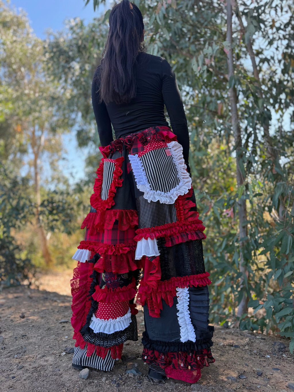 Upcycled Adjustable-Waist Ruffle Pants