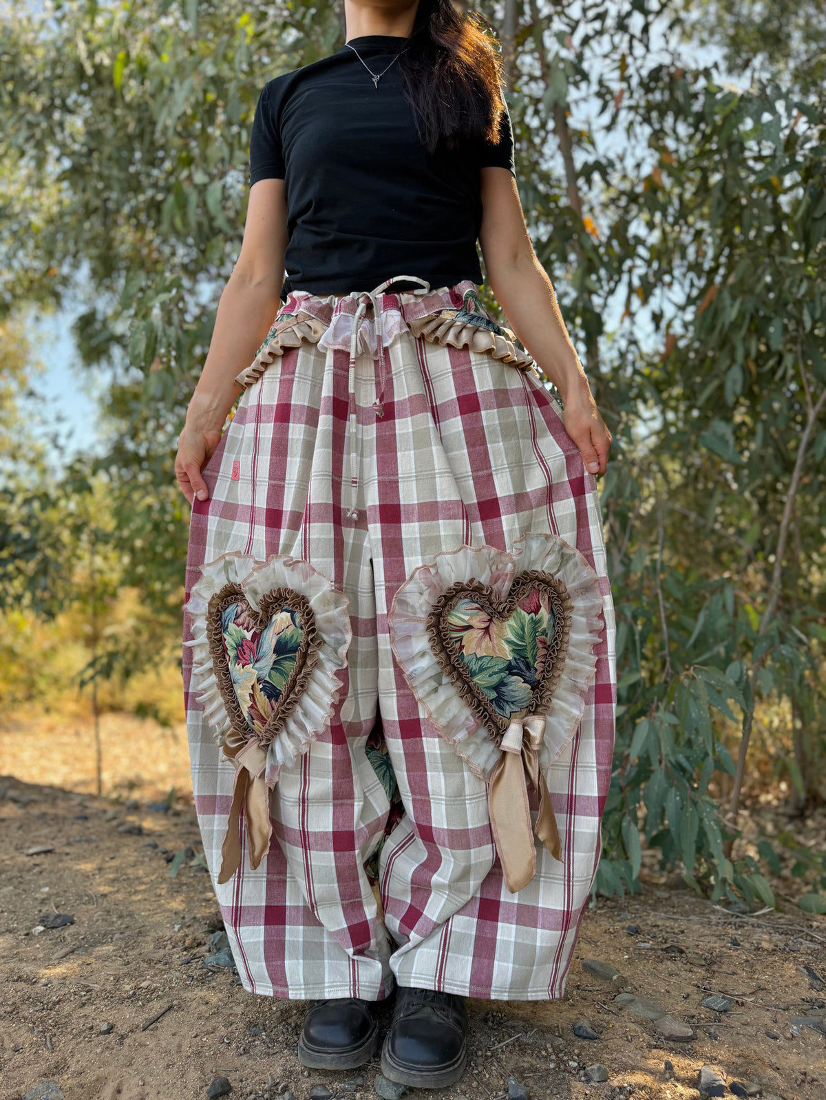 Upcycled Adjustable-Waist Ruffle Pants
