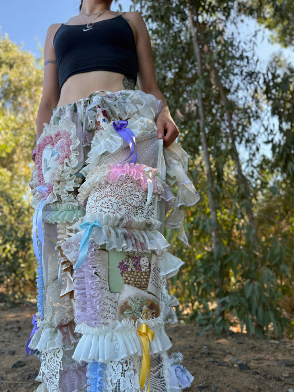Upcycled Adjustable-Waist Ruffle Pants