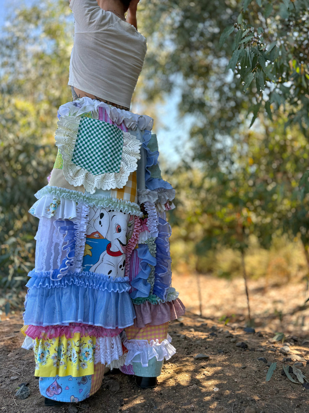 Upcycled Adjustable-Waist Ruffle Pants