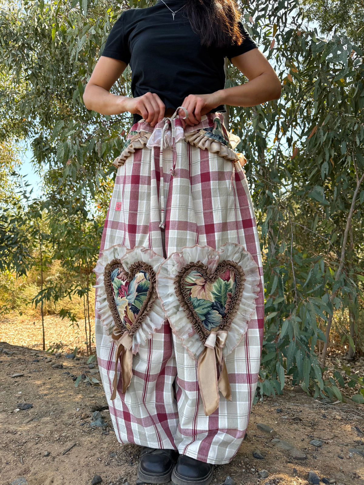 Upcycled Adjustable-Waist Ruffle Pants