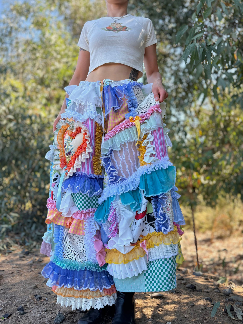 Upcycled Adjustable-Waist Ruffle Pants