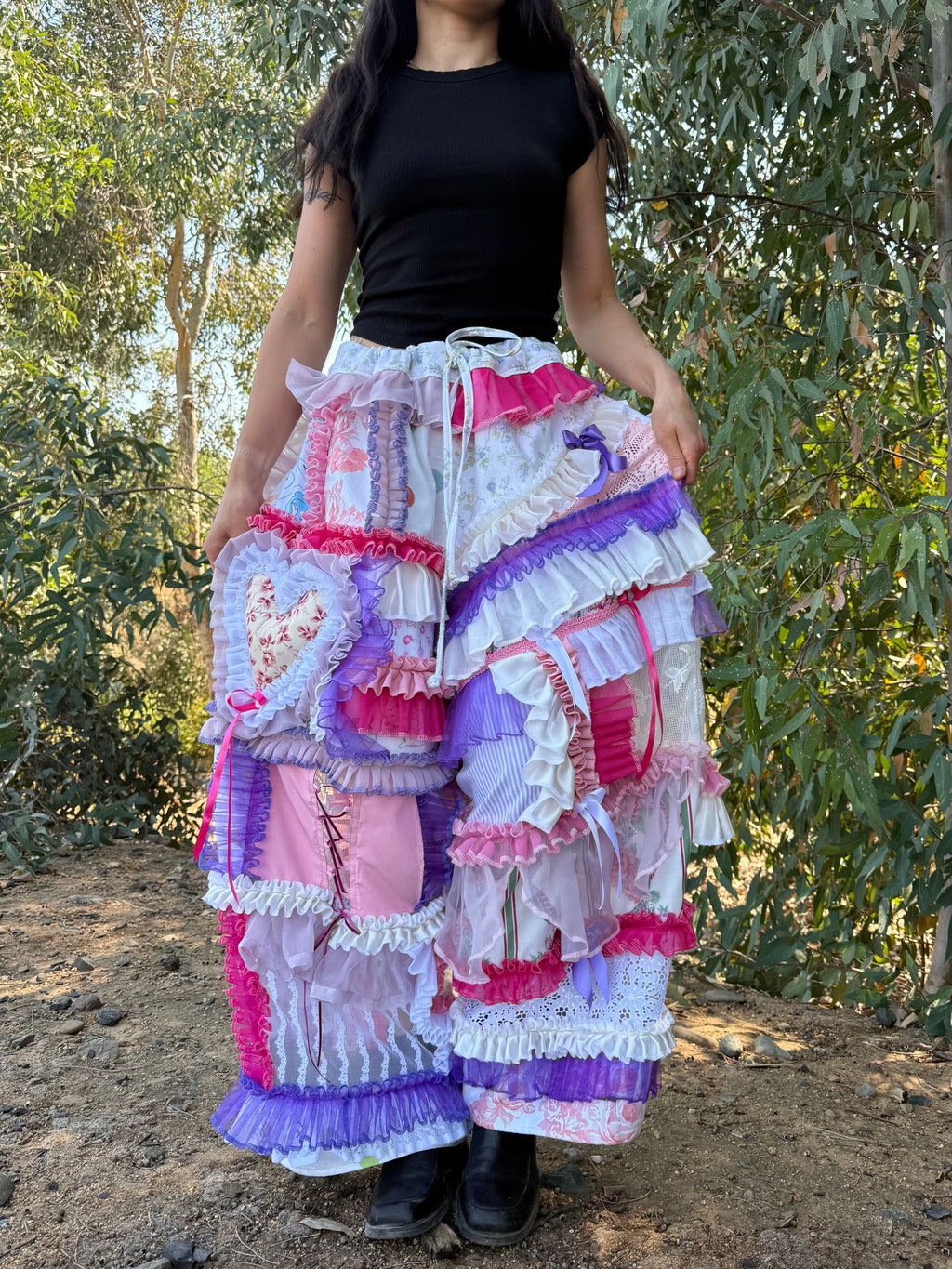 Upcycled Adjustable-Waist Ruffle Pants