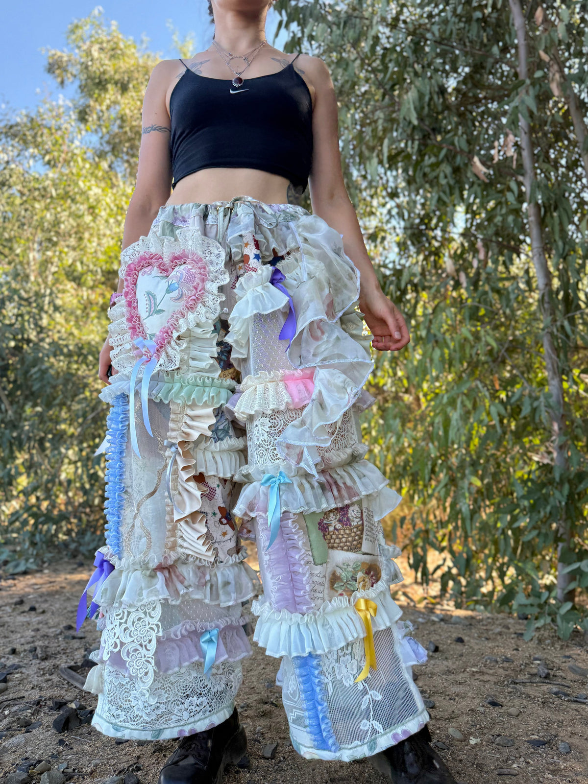 Upcycled Adjustable-Waist Ruffle Pants