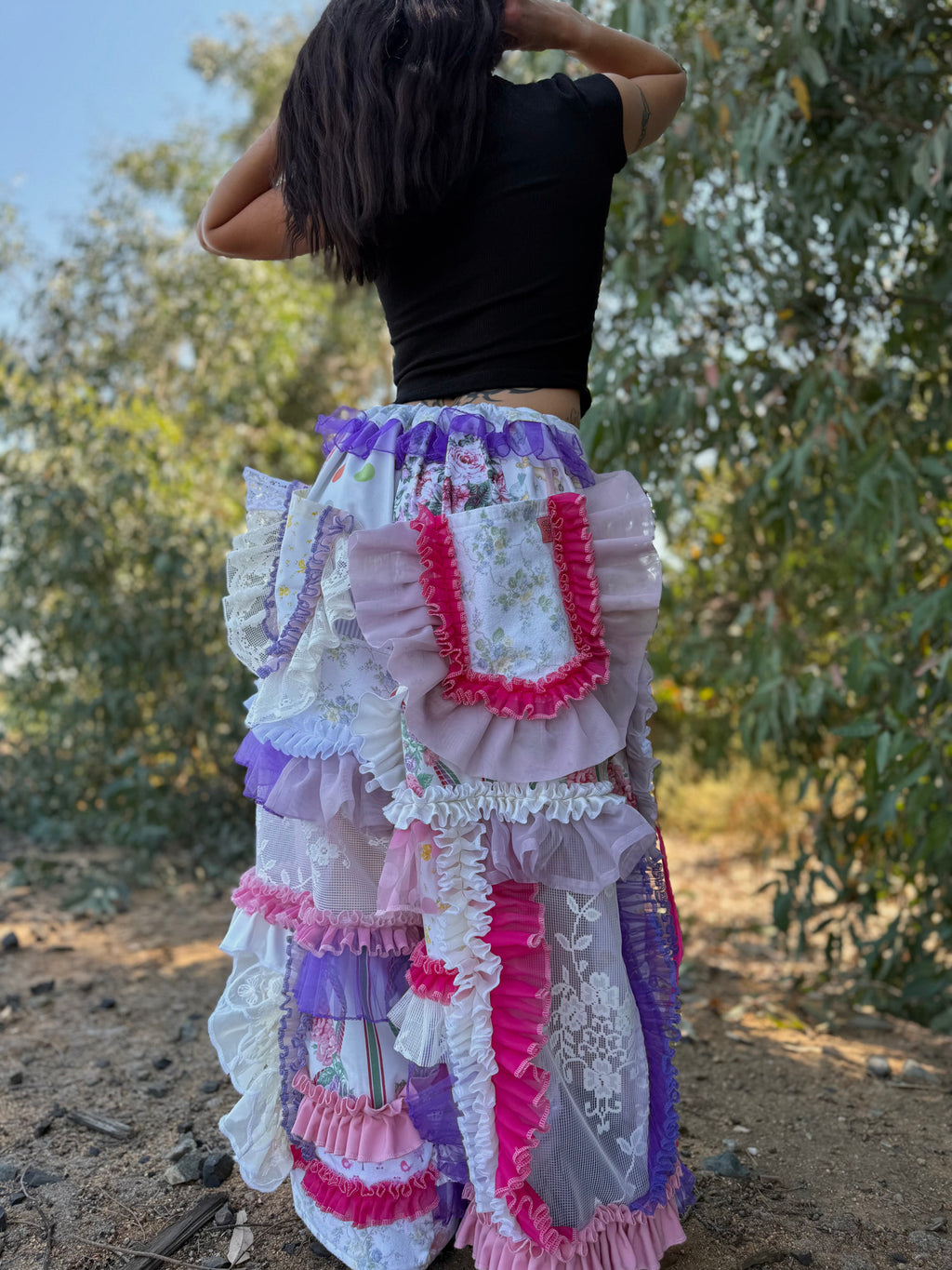 Upcycled Adjustable-Waist Ruffle Pants
